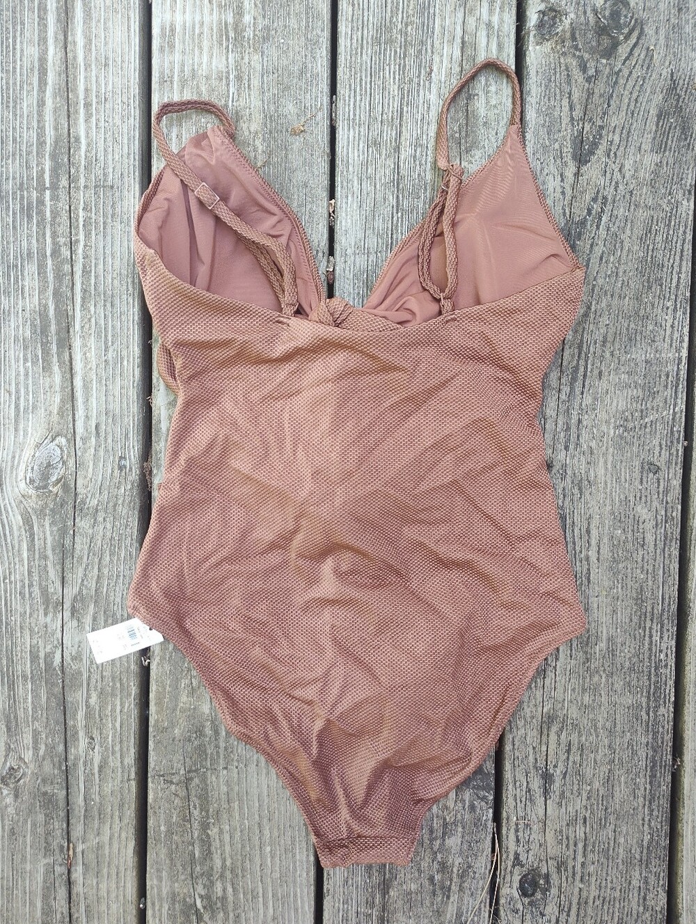 Aerie One Piece Cutout Swimsuit with Tie Shimmer Brown Copper Sz Medium - Picture 2 of 4